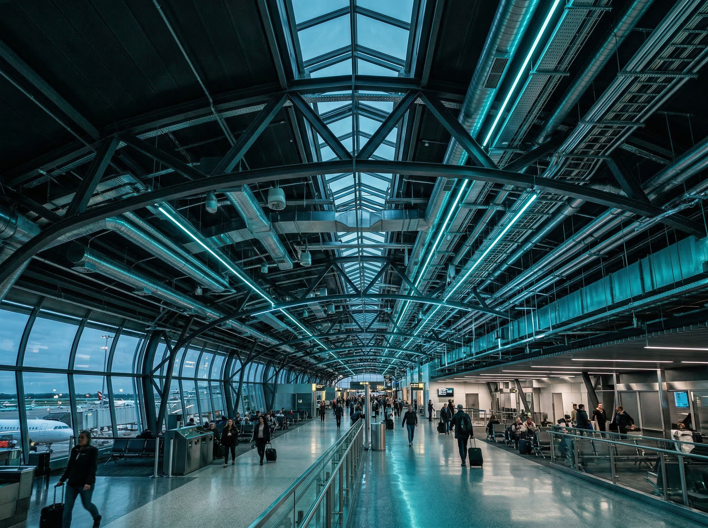 Modern airport terminal with advanced MEP systems