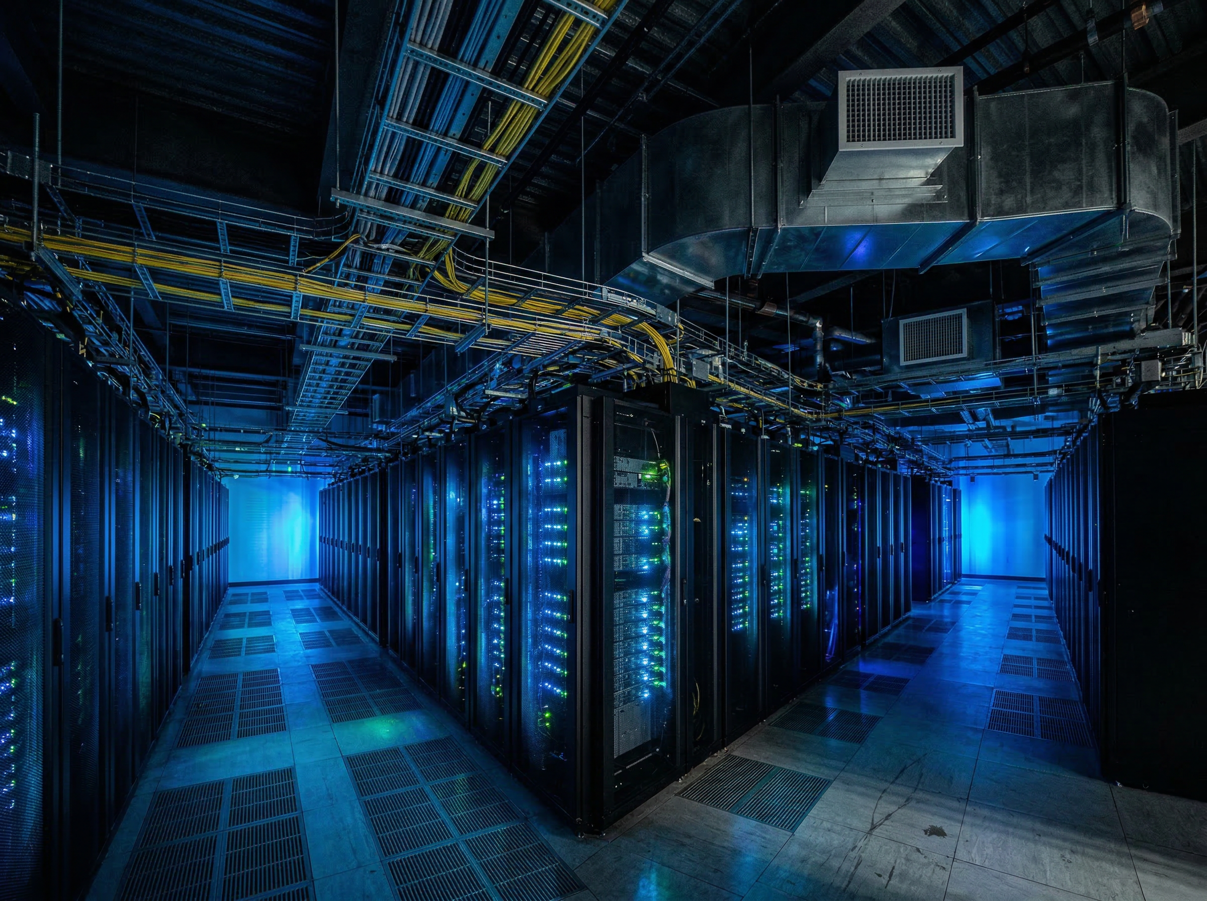 Modern data center with cooling and power infrastructure